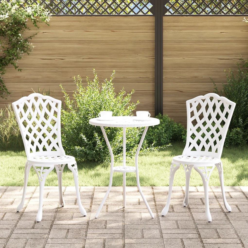 Conjunto de Bistrô de Jardim 3 Peças vidaXL Branco em Alumínio Fundido