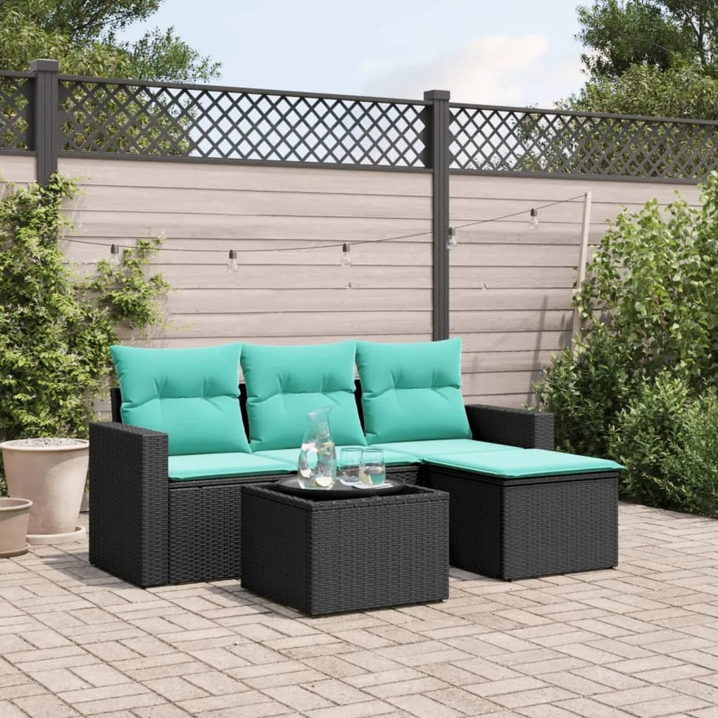 vidaXL 5 pcs conjunto de sofás p/ jardim c/ almofadões vime PE preto