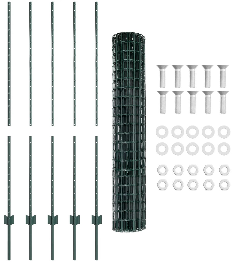 Cerca Euro com 5 Postes U Verde 1,4x10 m Aço