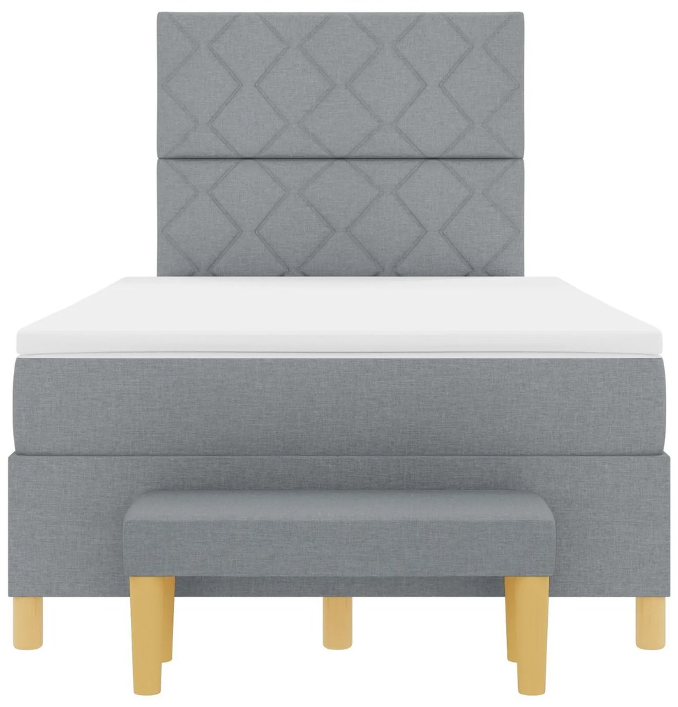 Cama Box Spring com Colchão e Banco Cinza Claro 120x200 cm Tecido