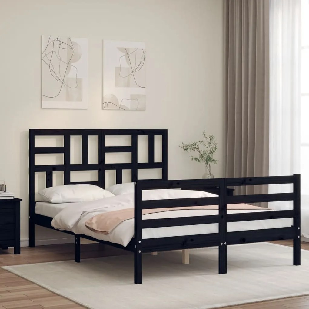 vidaXL Estrutura de cama com cabeceira 120x200cm madeira maciçao preto