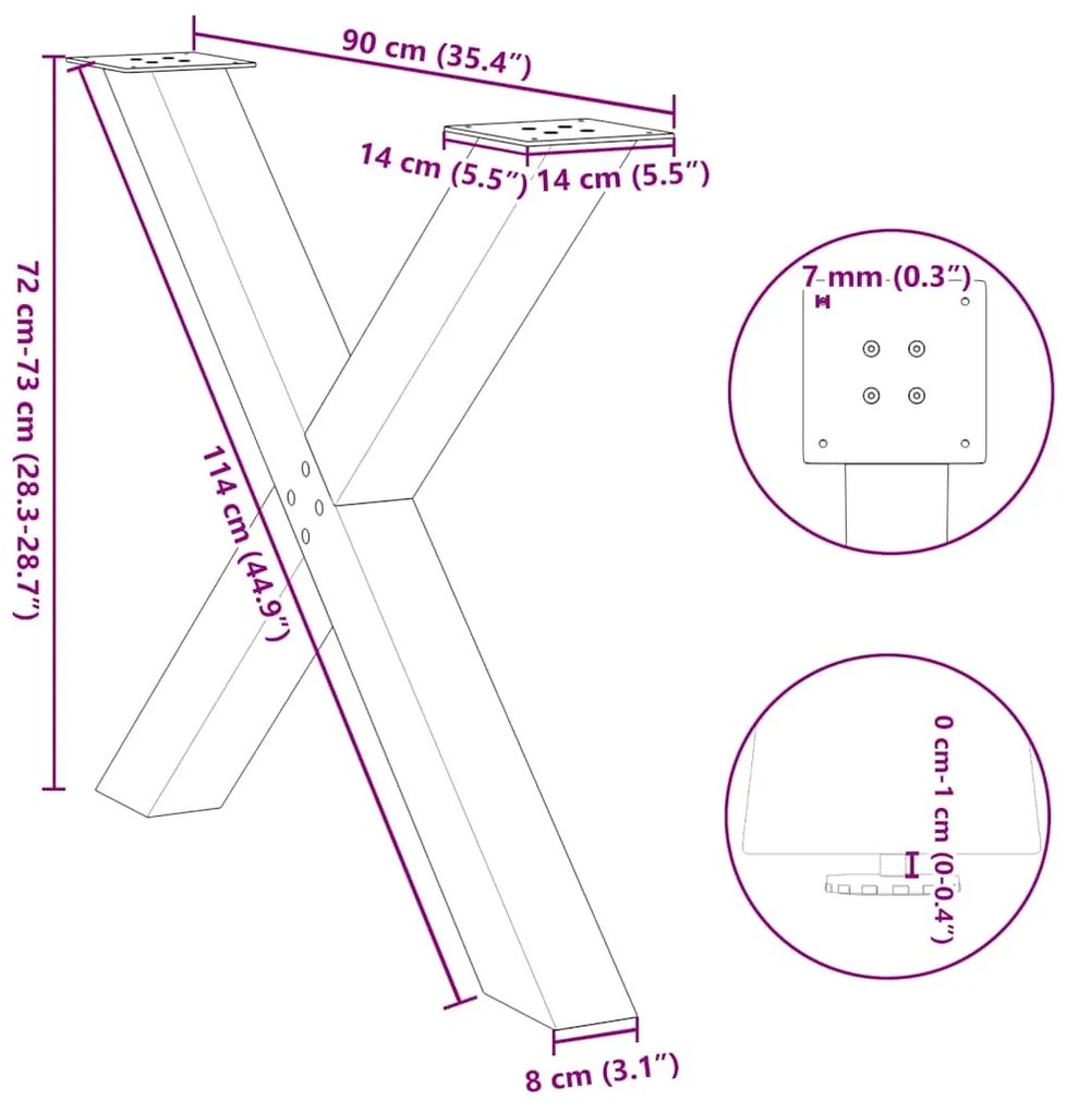 Pés para mesa de jantar em formato de X, 2 peças, preto, 90x (72-73) c