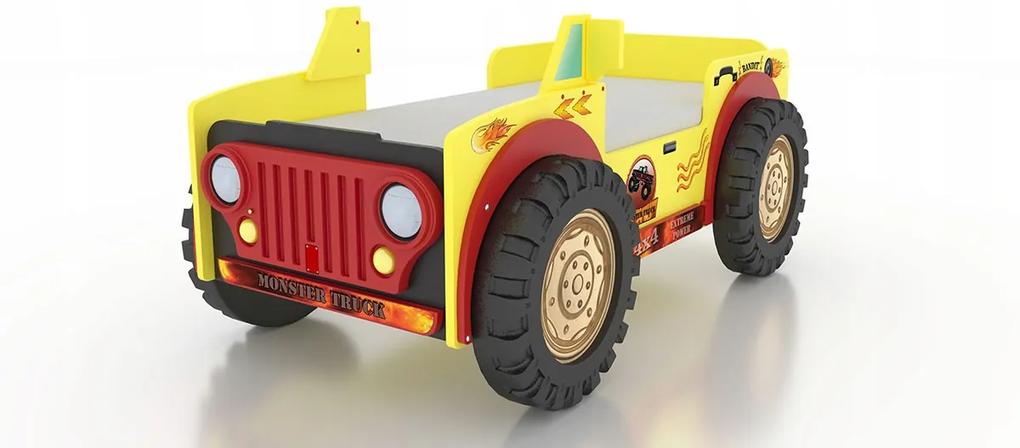 Cama para criança, Carro Jeep Monster Truck Com Luzes LED, Oferta colchão e estrado ‎207 x 116 x 76 cm Amarelo