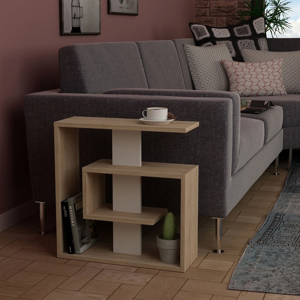 Mesa de Apoio Saly – Carvalho Sonoma e Branco – 55x57x20 cm