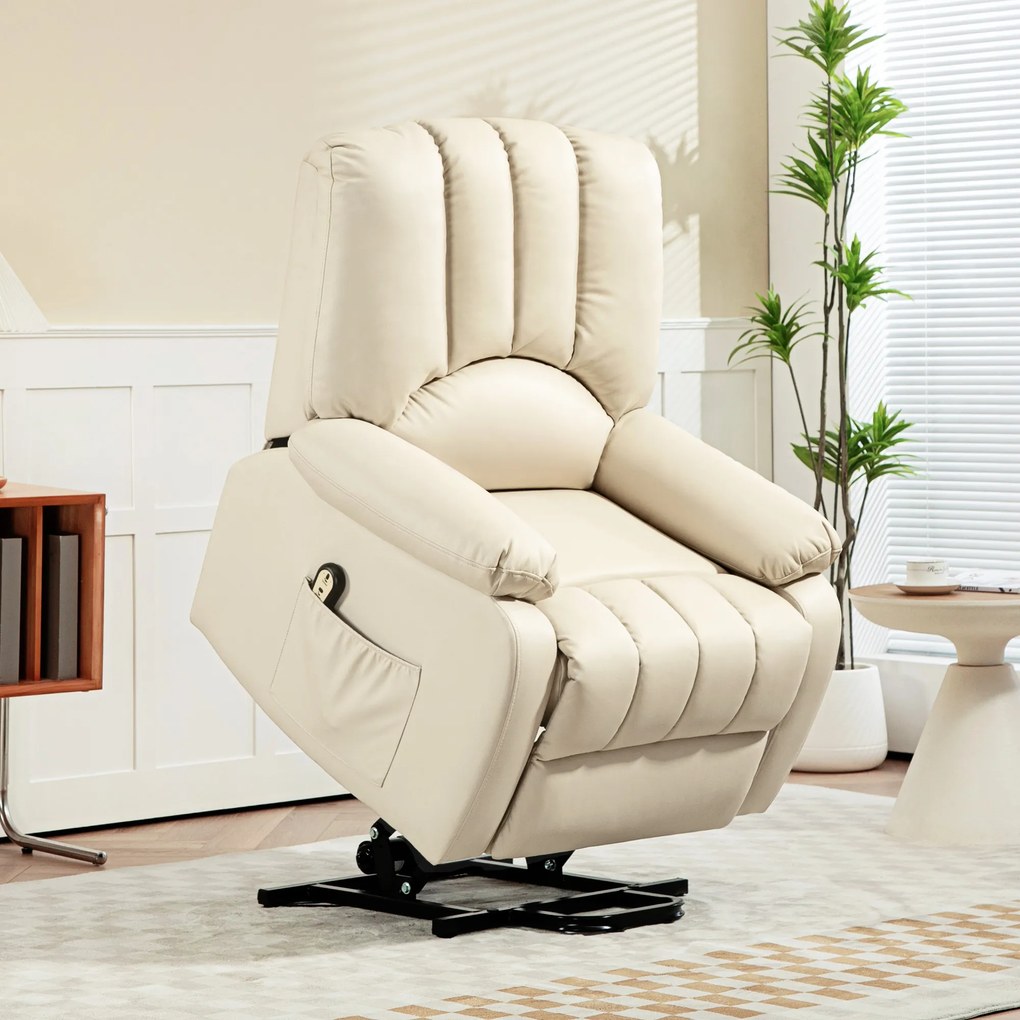 Poltrona relaxante reclinável elétrica com função de levantamento, apoio para os pés e comando à distância 86 x 92 x 102 cm Bege