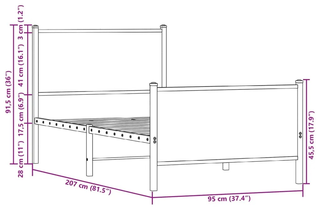 Estrutura de cama sem colchão 90x200 cm metal carvalho sonoma