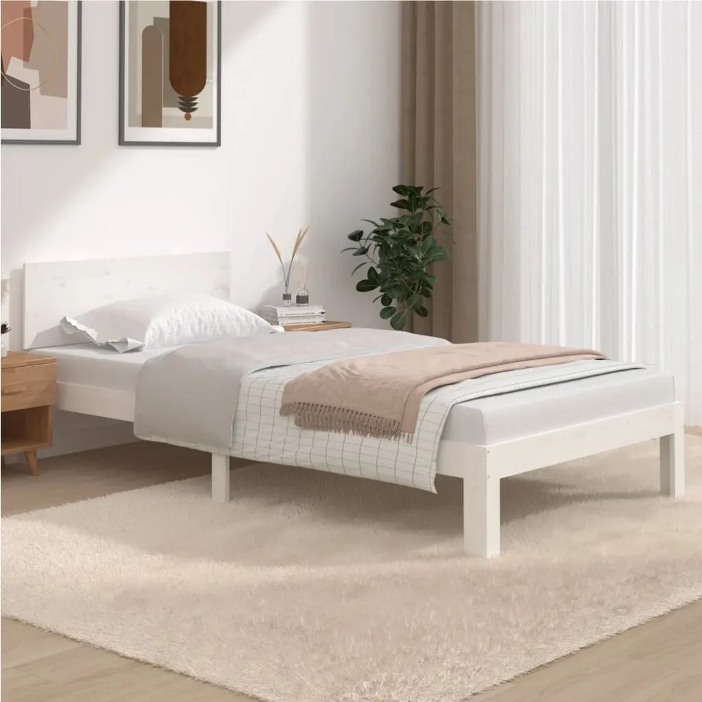 vidaXL Estrutura de cama 100x200 cm pinho maciço branco