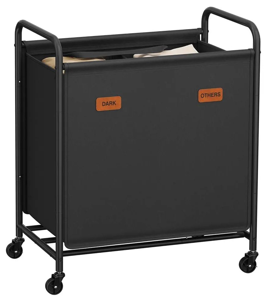 Cesto para roupa suja 140 L com rodas e 2 compartimentos Preto