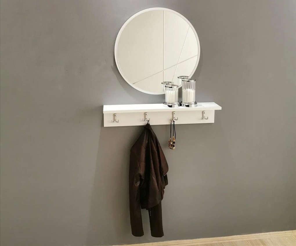 Hall Stand V103 – Branco – Prateleira: 80x15x15 cm, Espelho: 60x60 cm