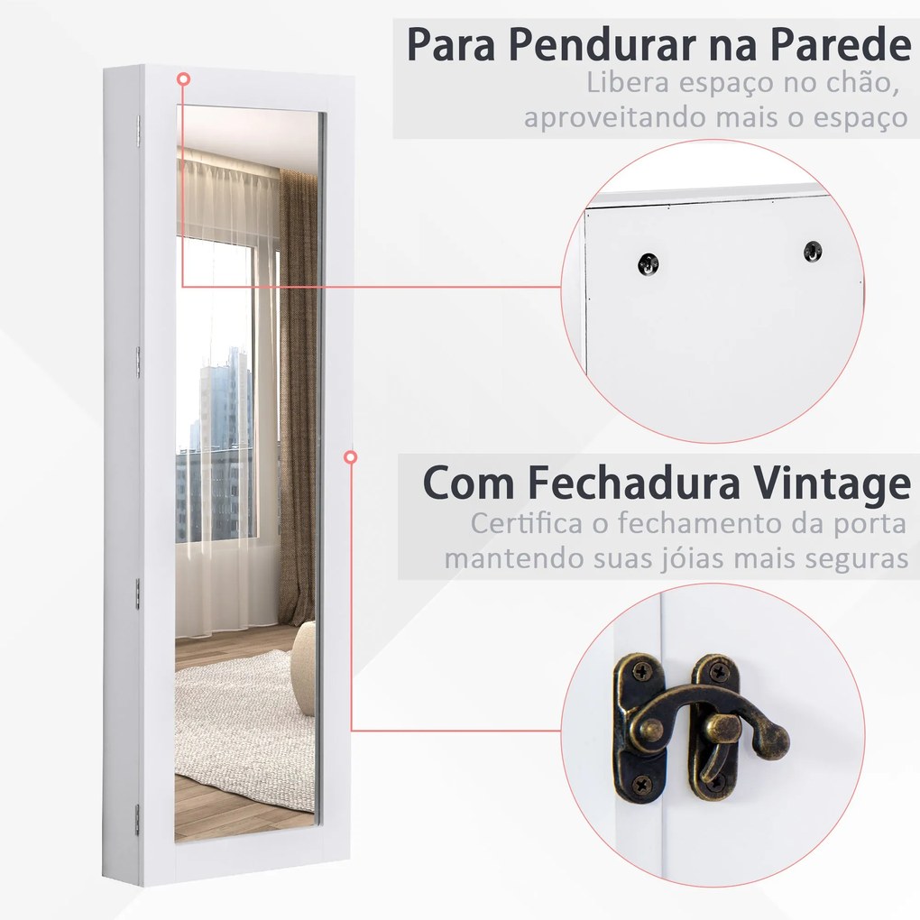 Espelho com Móvel de Bijuterias de Parede Espelho de Parede Organizado