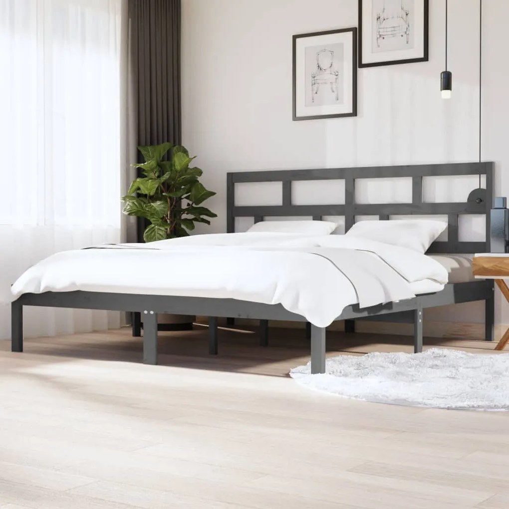 vidaXL Estrutura de cama 200x200 cm pinho maciço cinzento