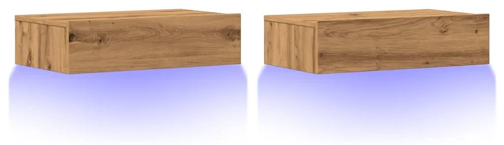Móveis de TV com luzes LED 2pcs 60x35x15,5cm carvalho artisiano