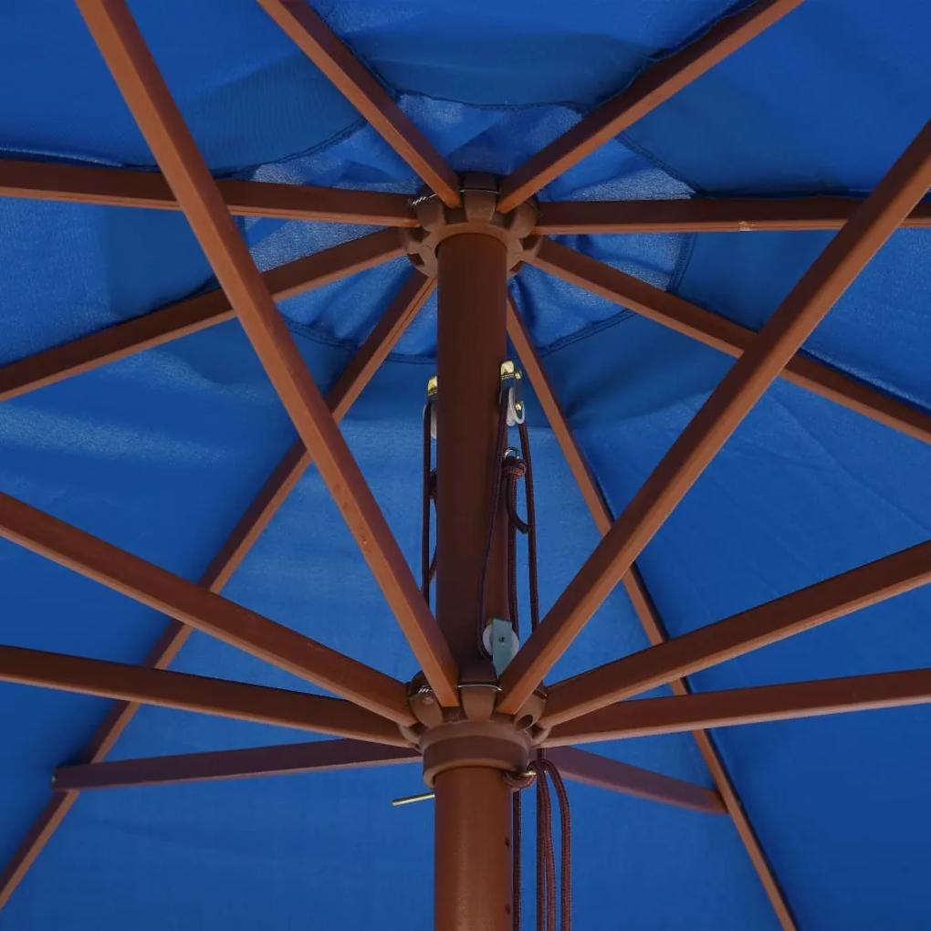 Guarda-sol de exterior c/ poste de madeira 350 cm azul
