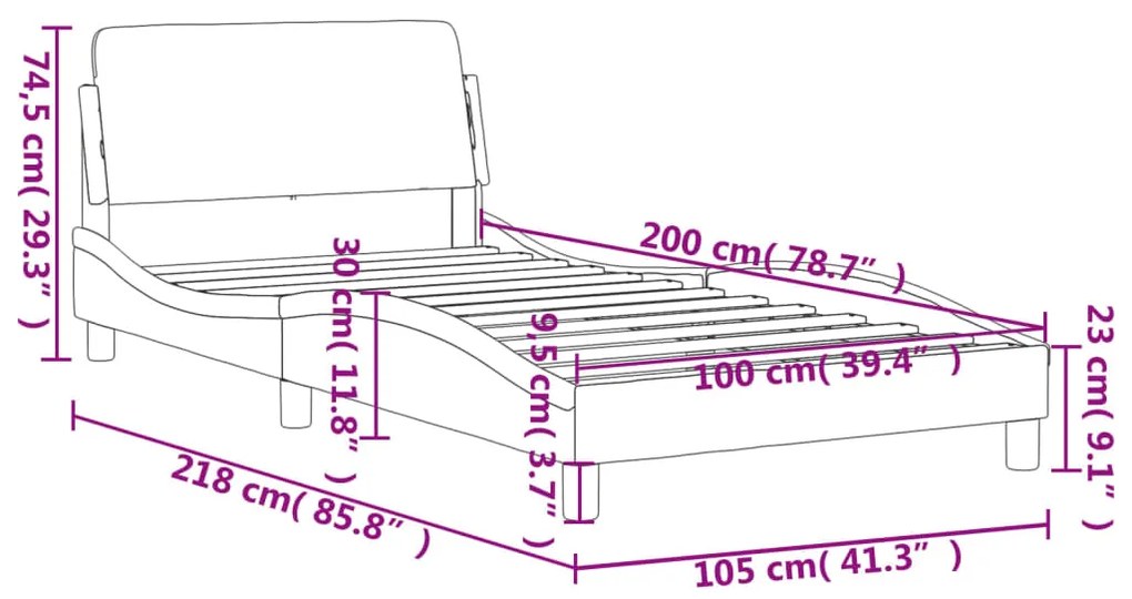 Estrutura cama c/ cabeceira 100x200 cm couro artificial branco