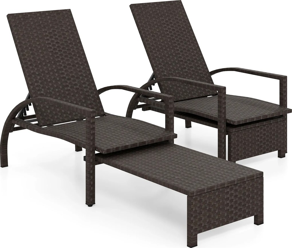 Conjunto de 2 Espreguiçadeiras de Jardim, 146 x 64 x 57 cm, Encosto Ajustável em 6 Níveis, Castanho