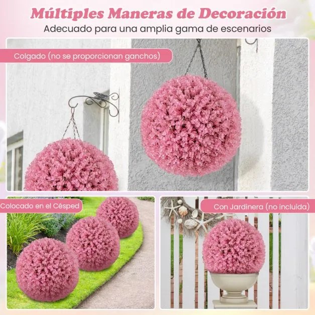 2 bolas artificiais de eucalipto sintético decorativo 44 cm com 7 camadas de folhas Bola de jardim cor-de-rosa