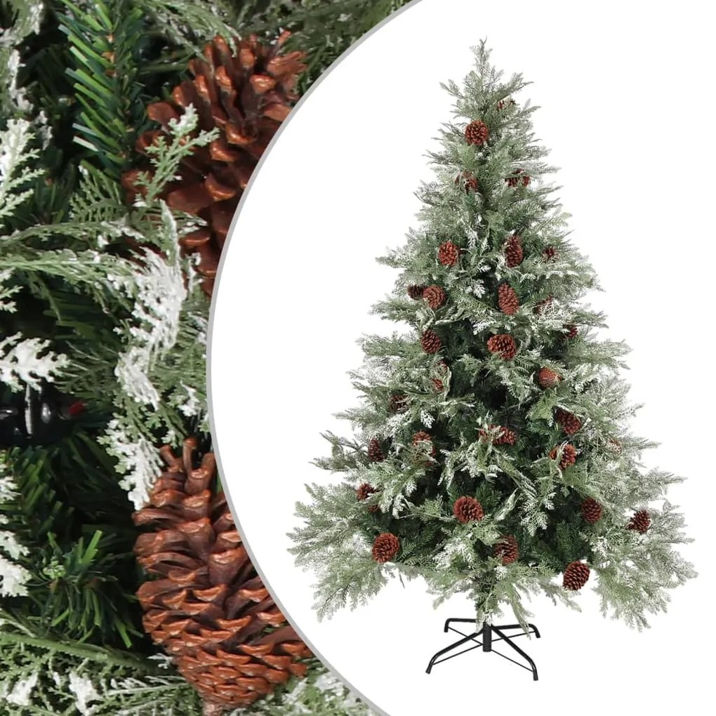 vidaXL Árvore de Natal com pinhas 150 cm PVC e PE verde e branco