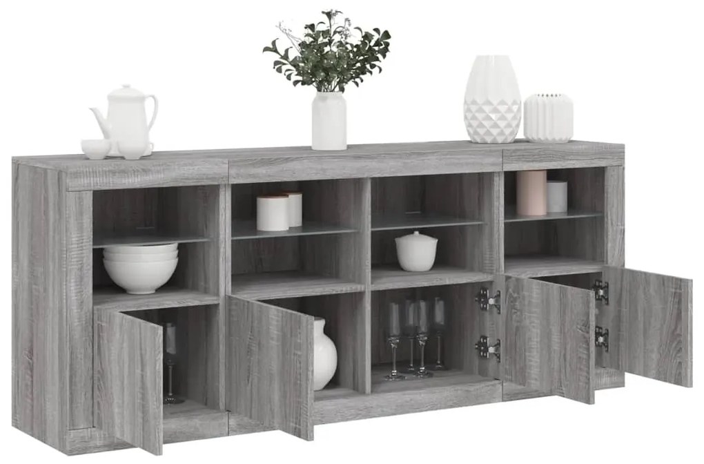 vidaXL Aparador com luzes LED 163x37x67 cm cinzento sonoma