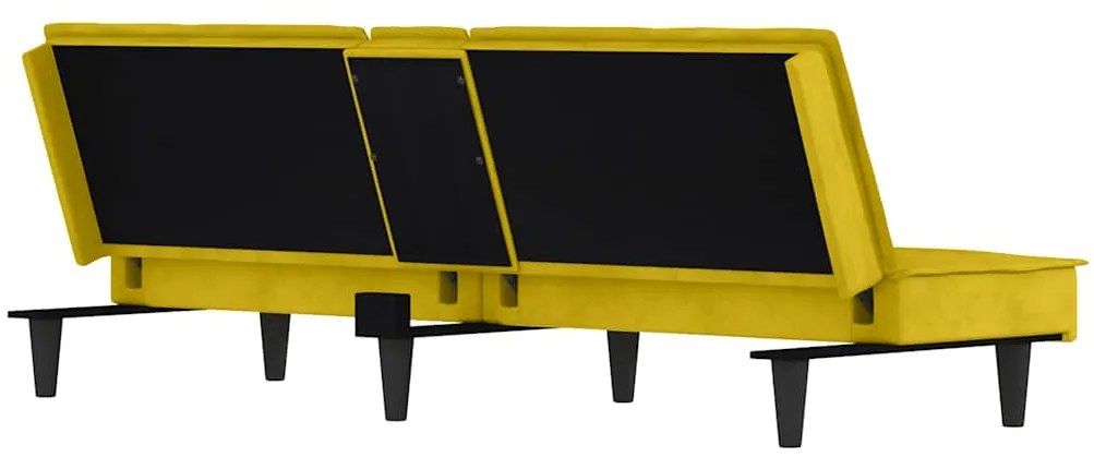 Sofá-cama com suporte para copos veludo amarelo