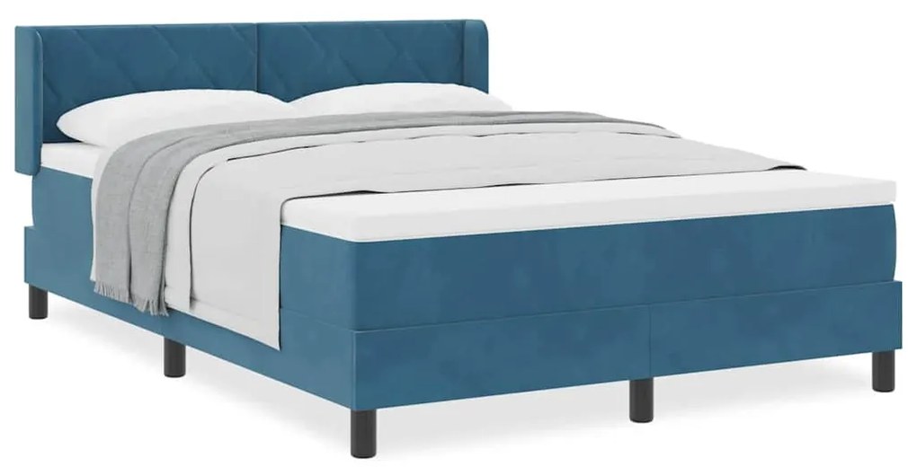 Cama Box Spring com Colchão Azul Escuro 140x190 cm Veludo