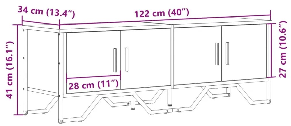 Móvel de TV 122x34x41 cm derivados de madeira preto