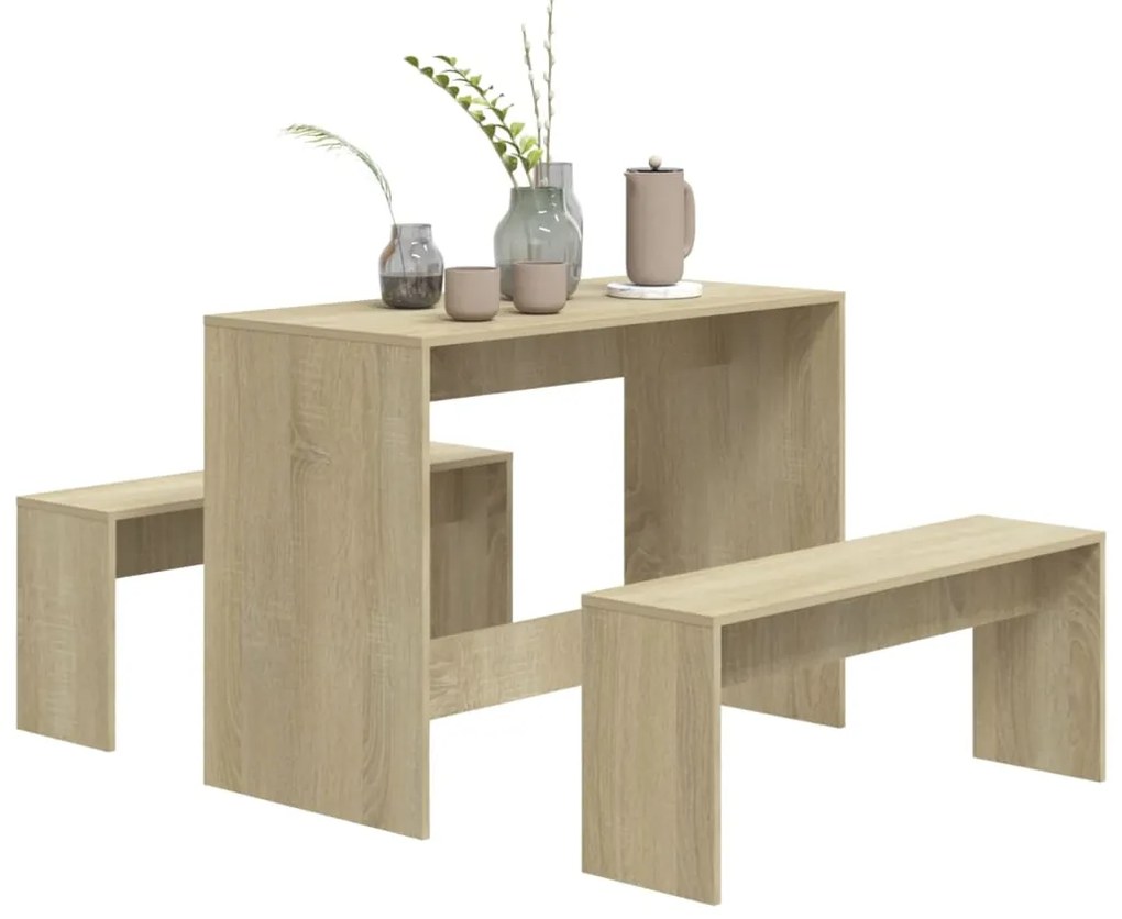 3 pcs conjunto de jantar derivados de madeira carvalho sonoma