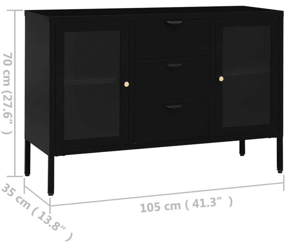 Aparador 105x35x70 cm vidro temperado e aço preto