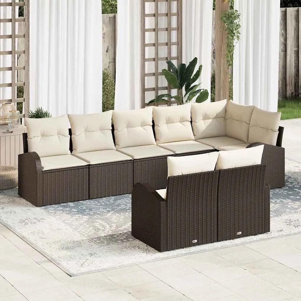 vidaXL Conjunto de Sofá de Jardim com 8 Peças e Almofadas em Rattan Sintético Marrom