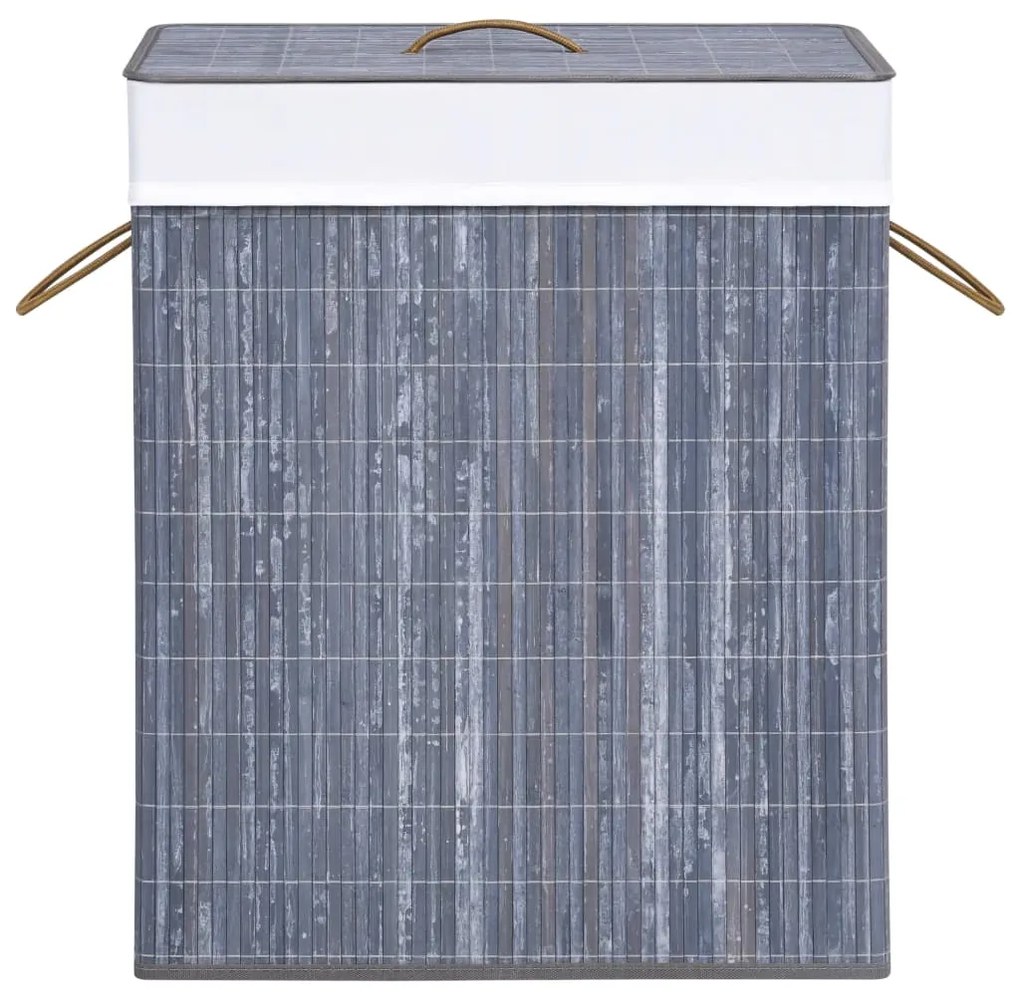 Cesto para roupa suja c/ 2 secções 100 L bambu cinzento