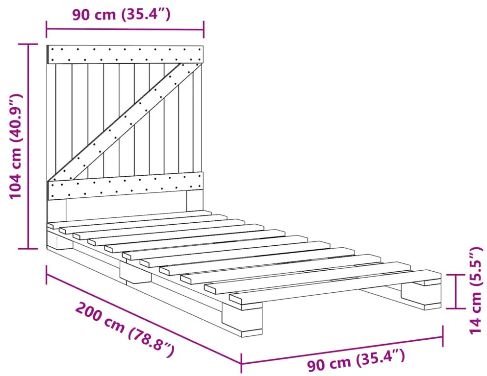 Estrutura de cama com cabeceira 90x200 cm pinho maciço cinzento