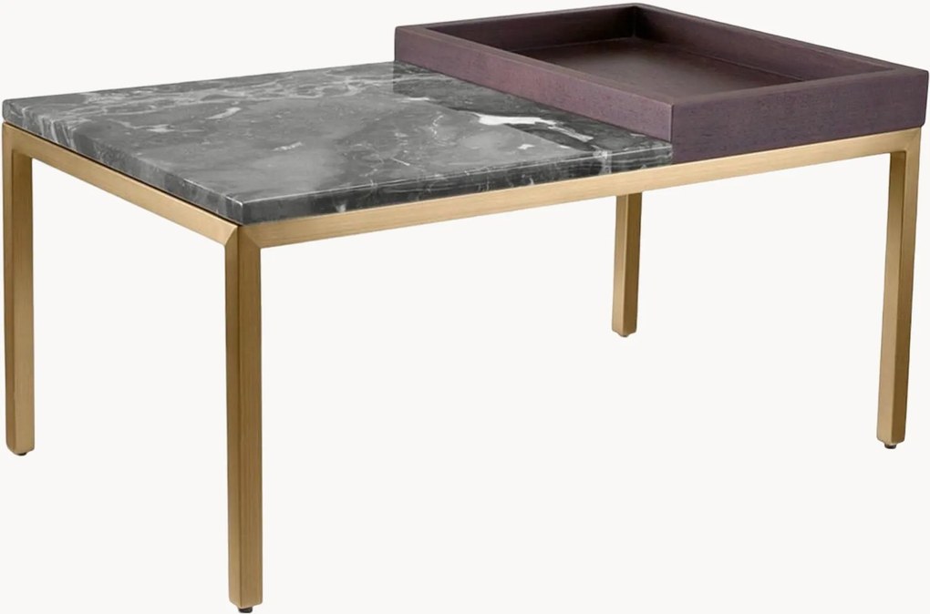Mesa de centro com tampo em mármore e tabuleiro em madeira Forma