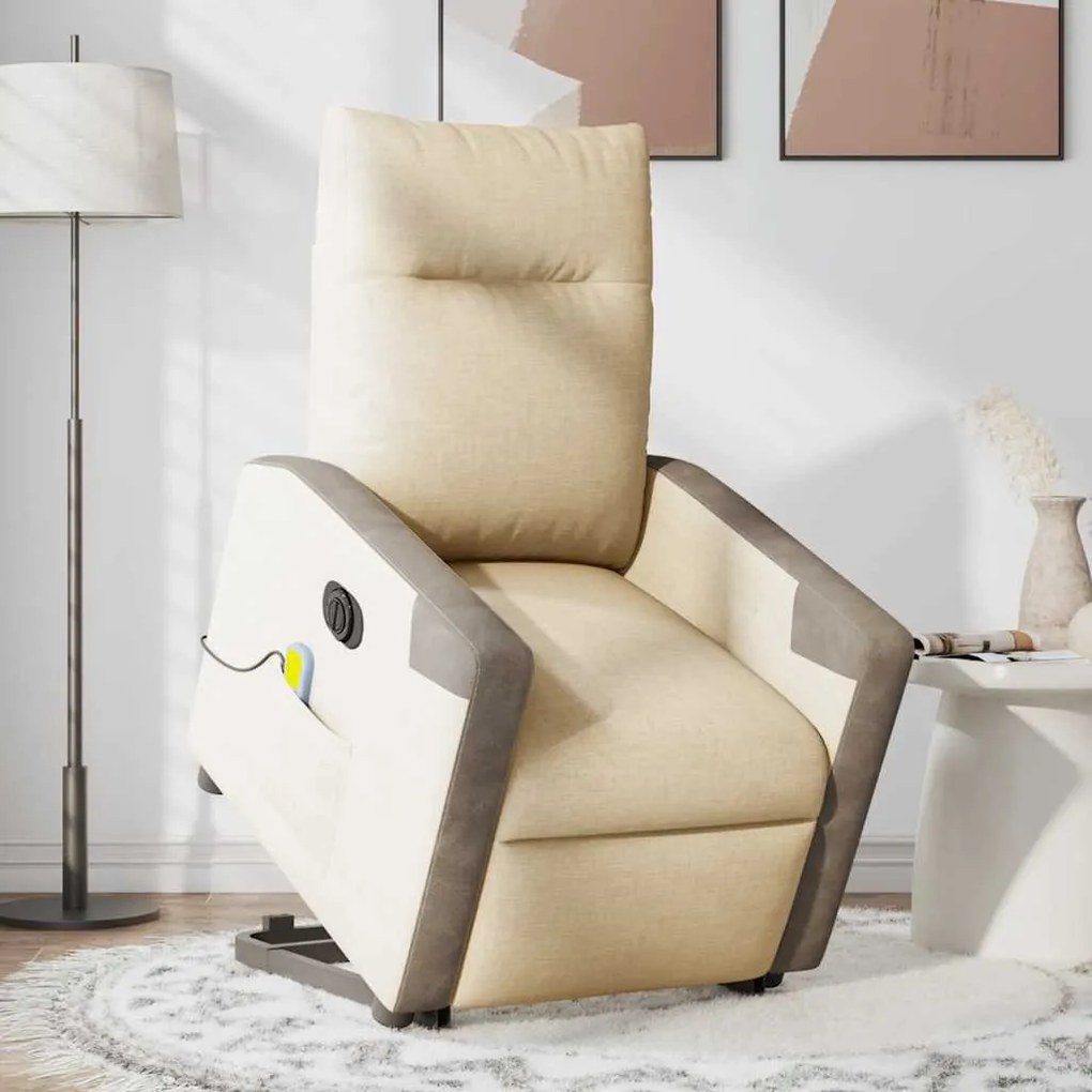 vidaXL Poltrona elétrica elevatória massagens tecido creme