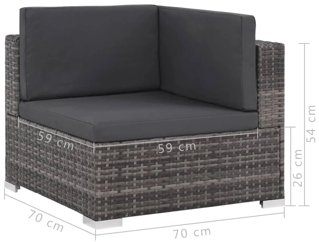 6 pcs conjunto lounge de jardim c/ almofadões vime PE cinzento