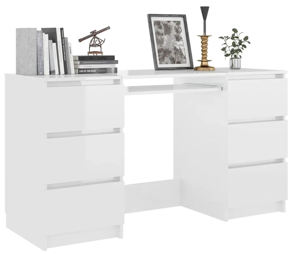 Secretária Luxes com 6 Gavetas de 140 cm - Branco Brilhante - Design M