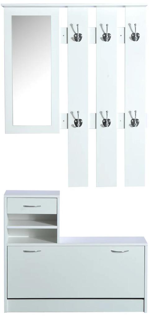 Conjunto de Móveis de Entrada– Hall de entrada– Cor: Branco– Contraplacado– Bengaleiro com Espelho e Sapateira com Gaveta