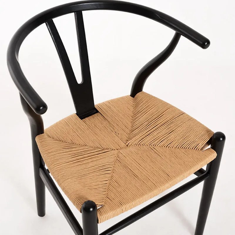 Cadeira Mariachi com Assento em Vime e Madeira de Bétula - Preto - Des