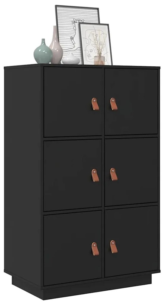 Aparador alto 67x40x108,5 cm pinho maciço preto