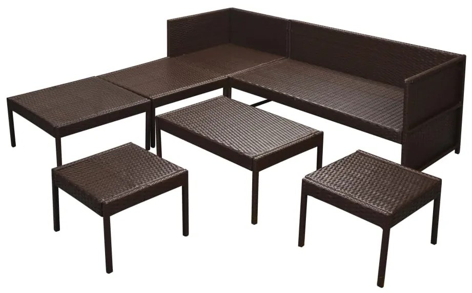 6 pcs conjunto lounge jardim c/ almofadões vime PE castanho
