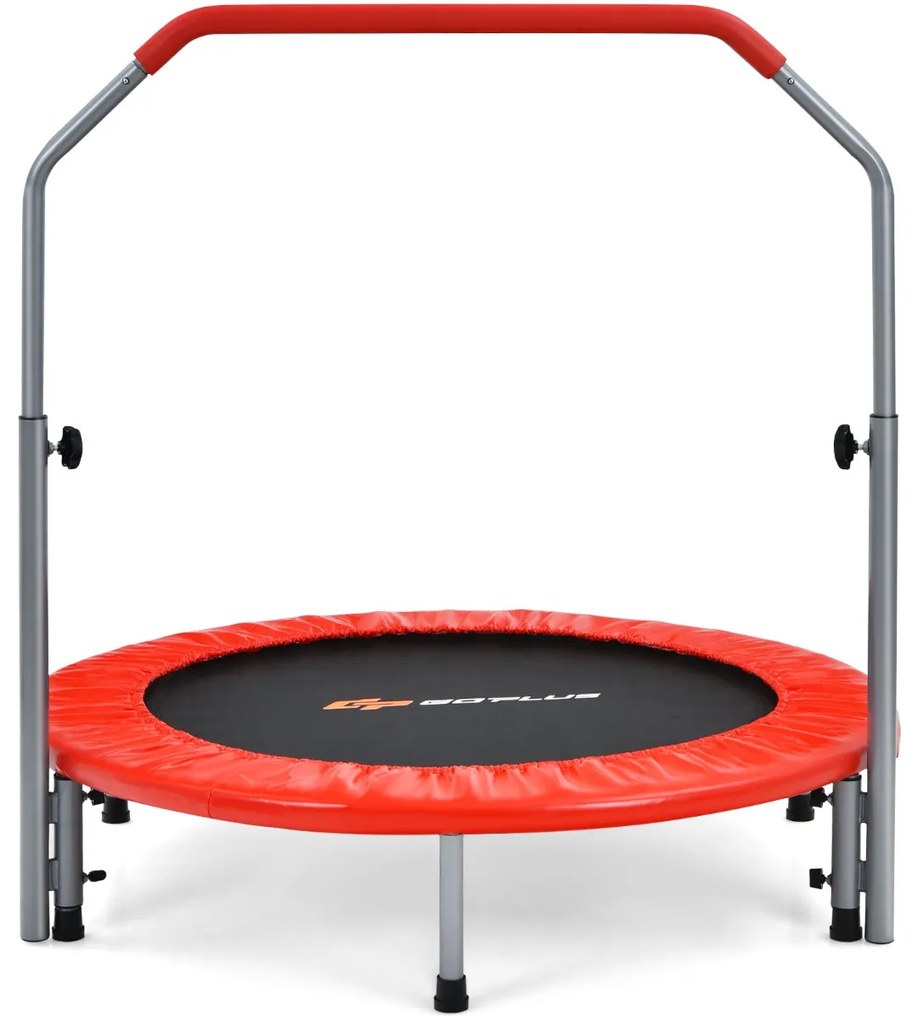 Mini Trampolim Dobrável 101 cm Trampolim de Treino Fitness para Adultos e Crianças com Pega Ajustável em Altura Vermelho