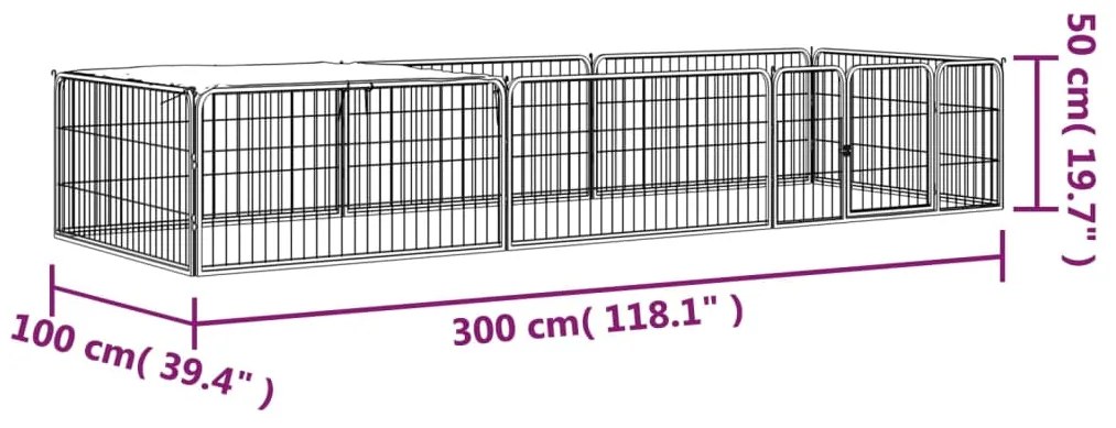 Parque p/ cães c/ 8 painéis 100x50 cm aço revestido a pó preto