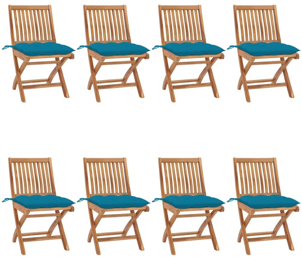 Cadeiras de jardim dobráveis c/ almofadões 8 pcs teca maciça