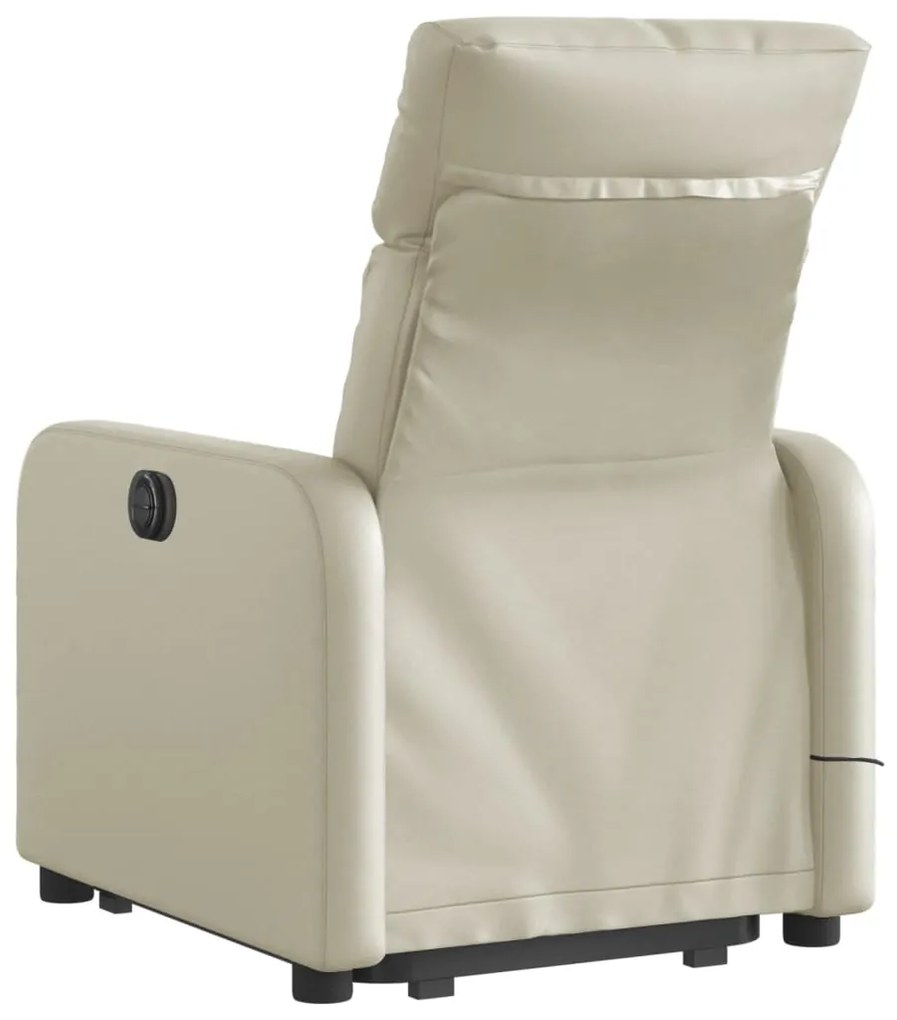 Poltrona reclinável elevatória elétrica couro artificial creme