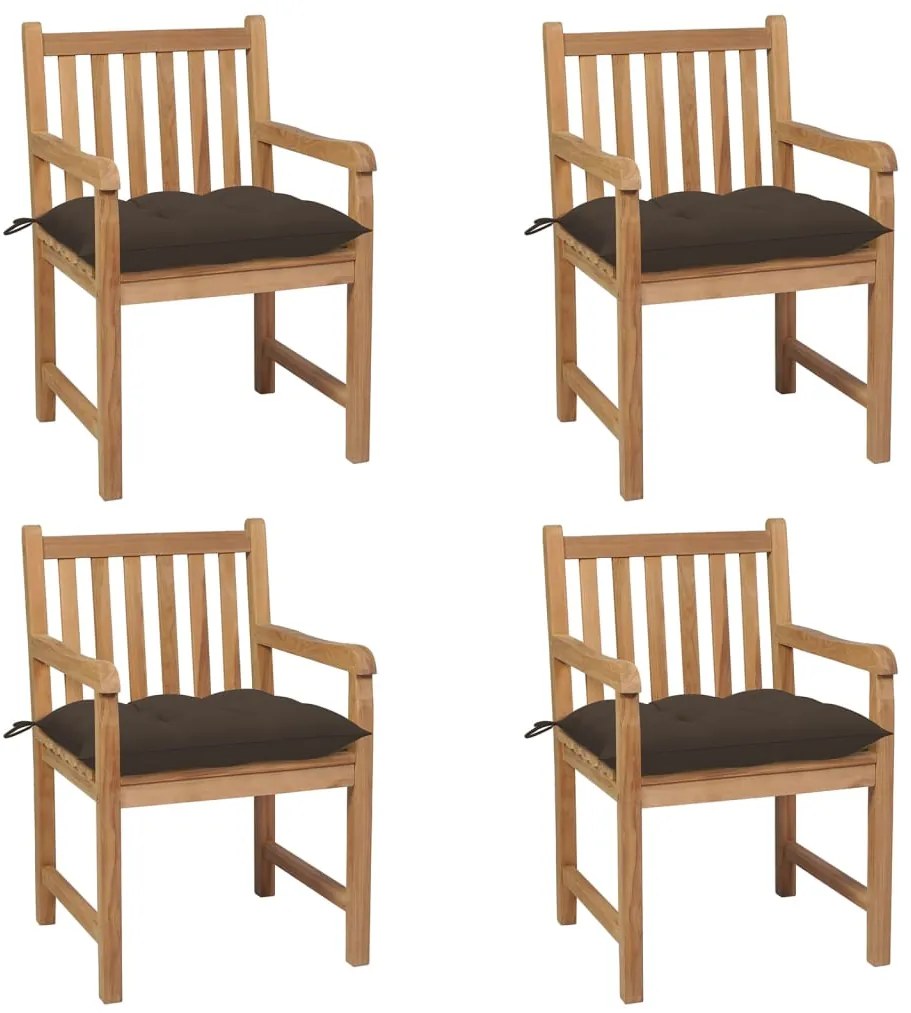 Cadeiras de jardim c/ almofadões cinza-acast. 4 pcs teca maciça