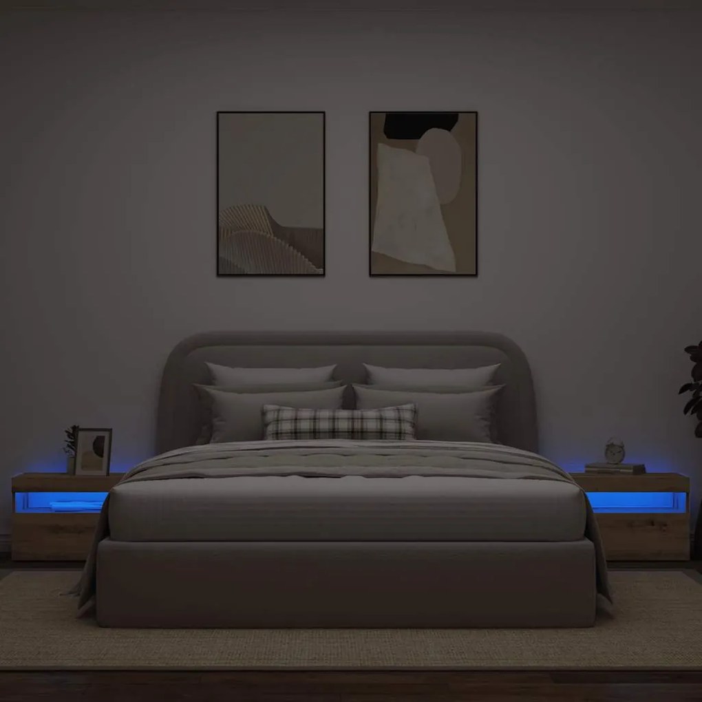 Mesa cabeceira c/ LED derivados de madeira carvalho artisiano