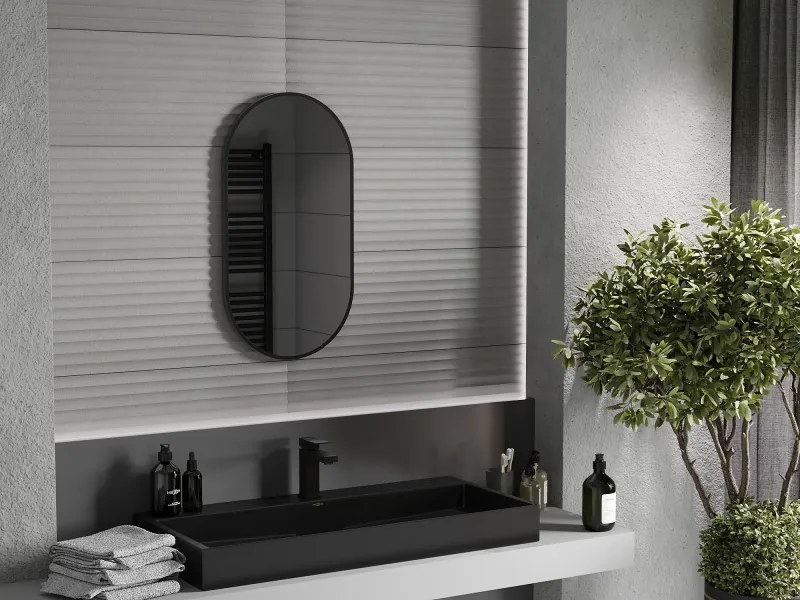 Mexen Loft espelho de casa de banho oval 75 x 40 cm, moldura preta - 9851-075-040-000-70