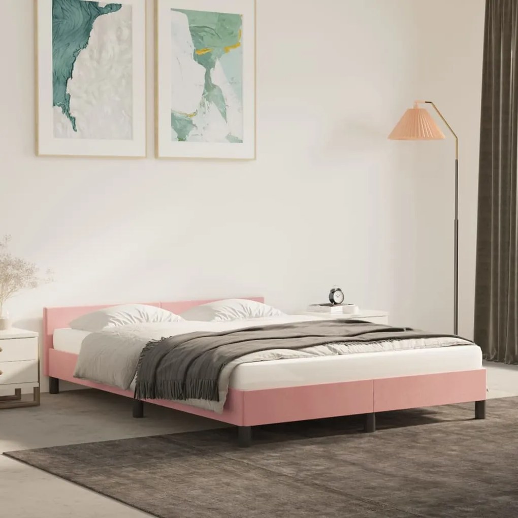 347572 vidaXL Estrutura de cama c/ cabeceira 140x190 cm veludo rosa
