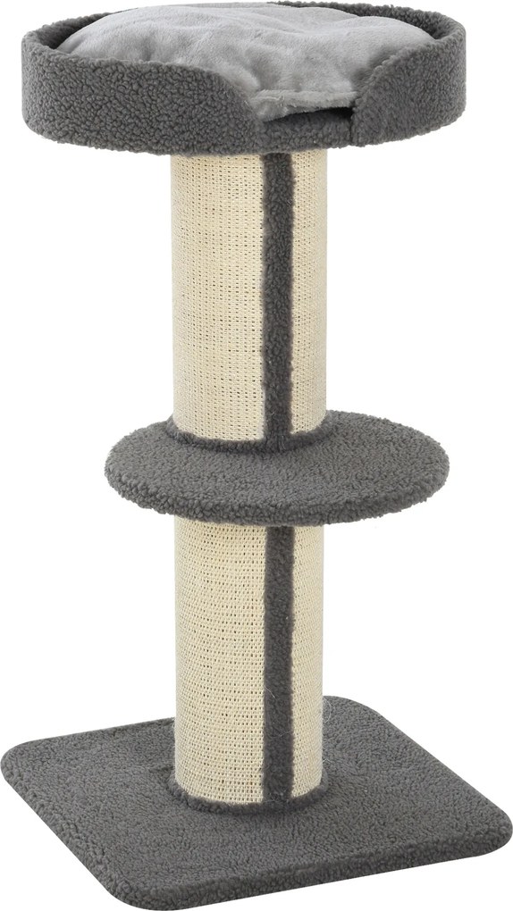 Arranhador para Gatos Altura 91 cm de 3 Níveis com Ninho Plataforma e Poste de Sisal 45x45x91 cm Cinza