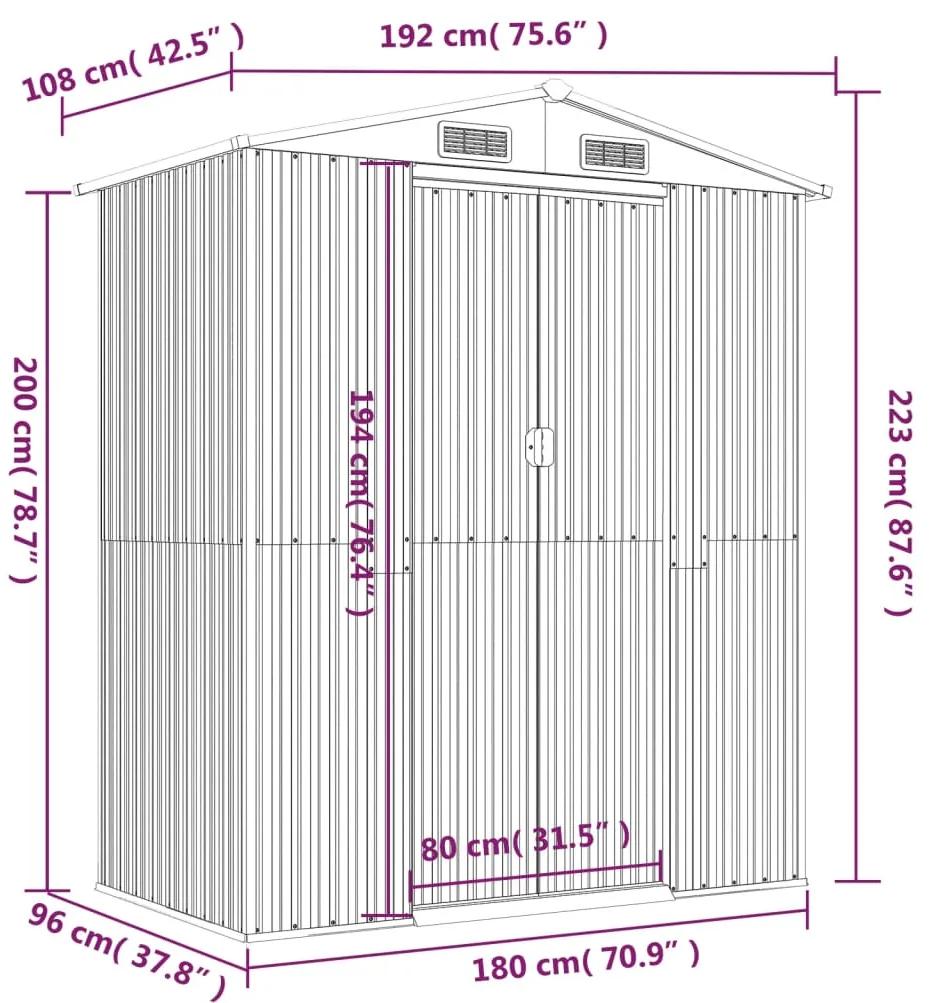 Abrigo de jardim 192x108x223 cm aço galvanizado antracite