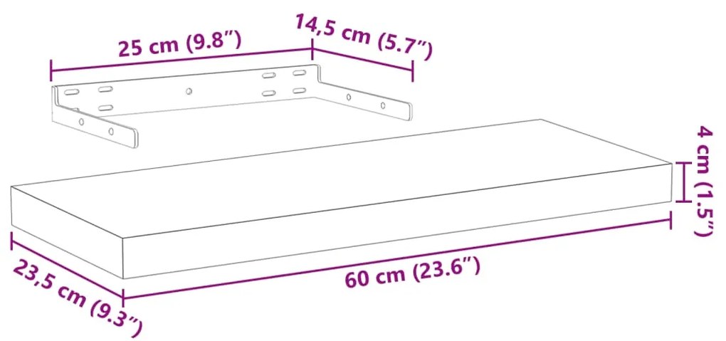 Prateleiras flutuantes 4 pcs 60x23,5x4 cm derivados de madeira
