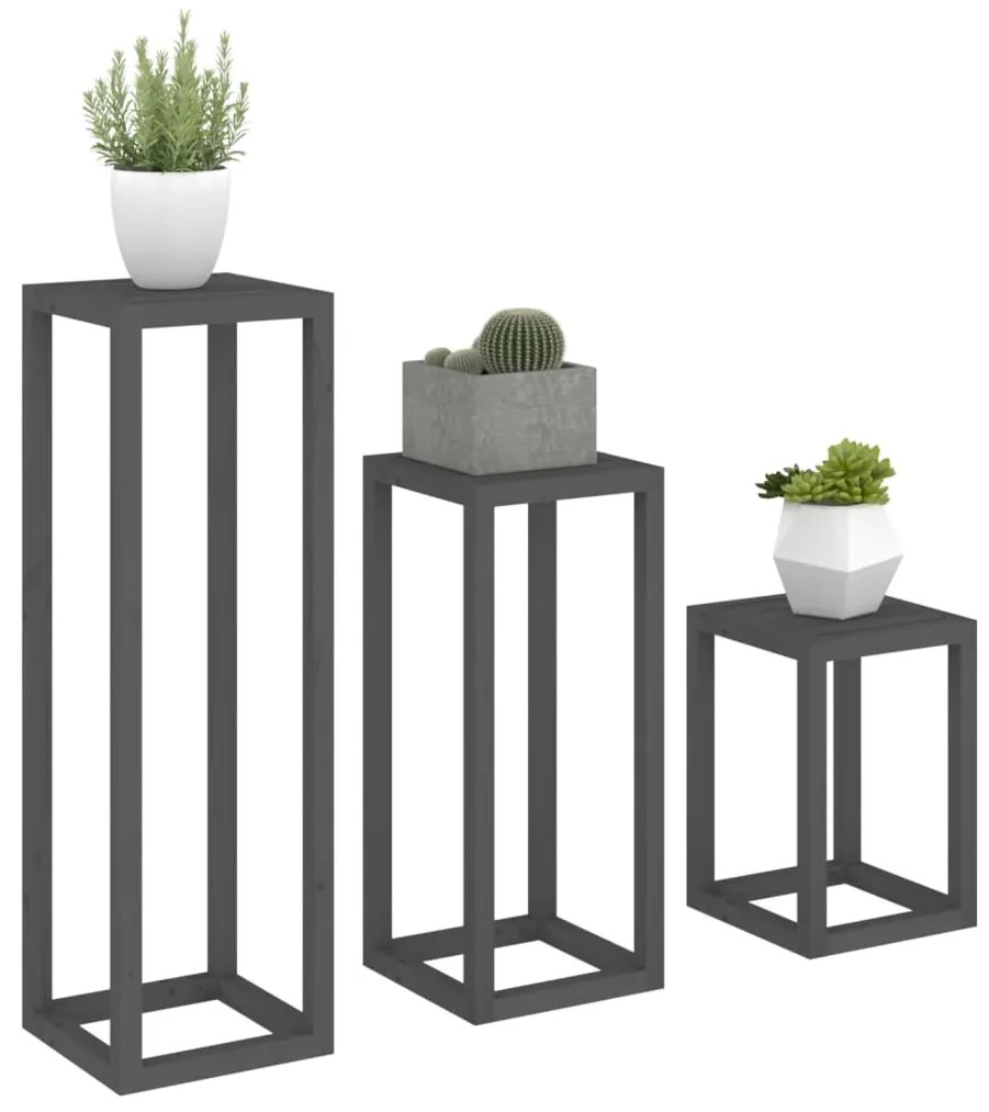 3 pcs conjunto de suporte plantas pinho maciço cinza